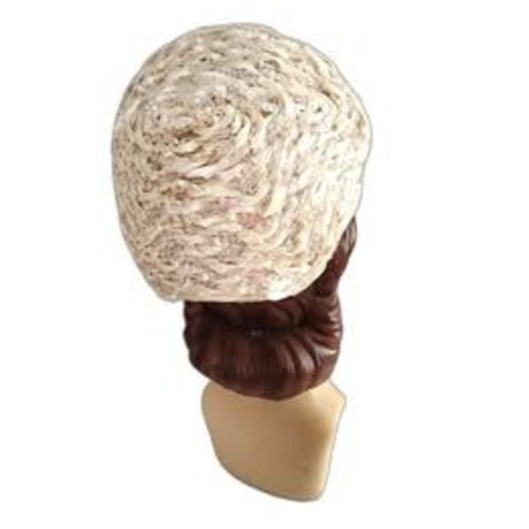 1950s Cream Satin Ribbon and Aurora Borealis Sequin Evening Hat - Picture 4 of 5